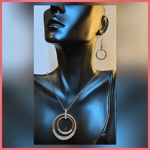 Signature NYC Gold Tone Circular Necklace + Earrings